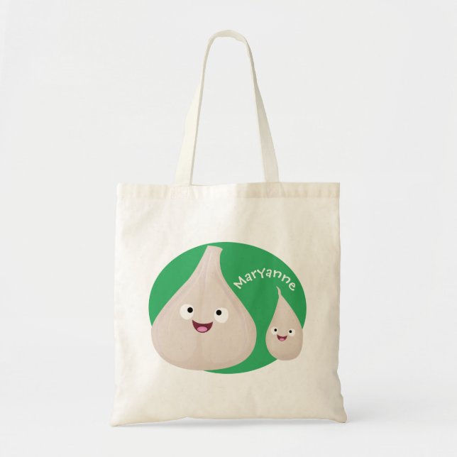 Tote Bag Illustration végétale de caricature à l'ail mignon (Devant)