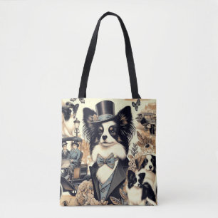 Tote Bag Illustration vintage de chien Papillon