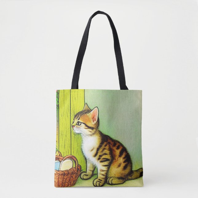 Tote Bag Illustration vintage Tabby Cat (Devant)