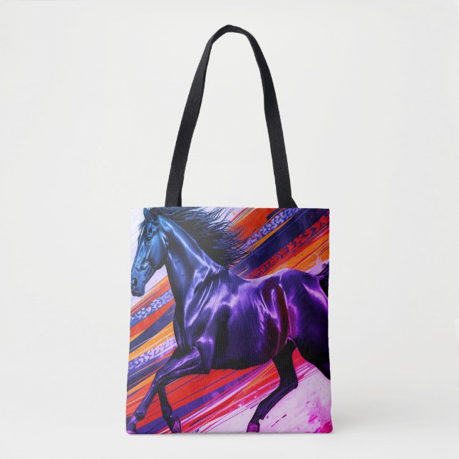 Tote Bag Image of a Galloping Stallion on Reusable Grocery (Devant)