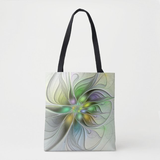 Tote Bag Imaginaire coloré Fleur moderne Abstrait Fractal (Devant)
