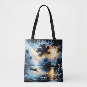 Tote Bag Imaginaire Cute Boat Sunset Lake
