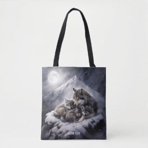 Tote Bag Imaginaire Cute Wolf Famille Hiver