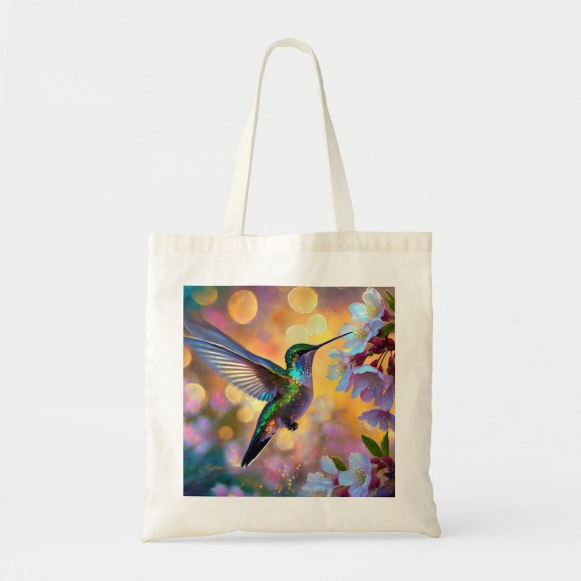 Tote Bag Imaginaire de cerisier en fleurs Hummingbird (Devant)