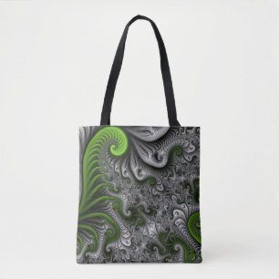 Tote Bag Imaginaire Monde Vert Et Gris Art Fractal Abstrait