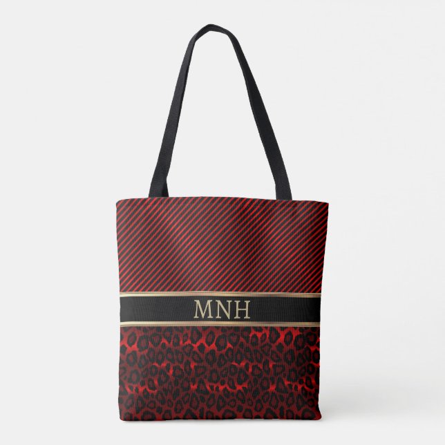 Tote Bag Impression d'animal léopard rouge monogramme (Dos)