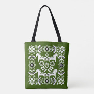Tote Bag Impression de cheval suédois Dala vert