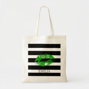 Tote Bag Impression De Lèvres Et De Bandes Vertes