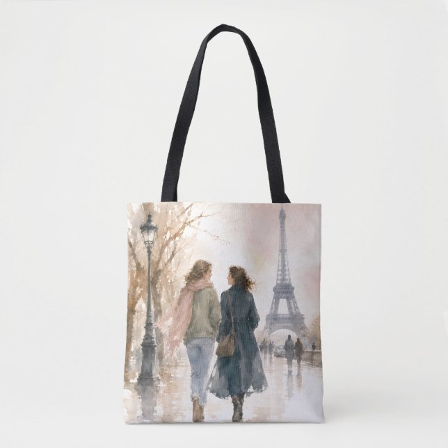 Tote Bag Impression de scène de rue romantique à Paris (Devant)