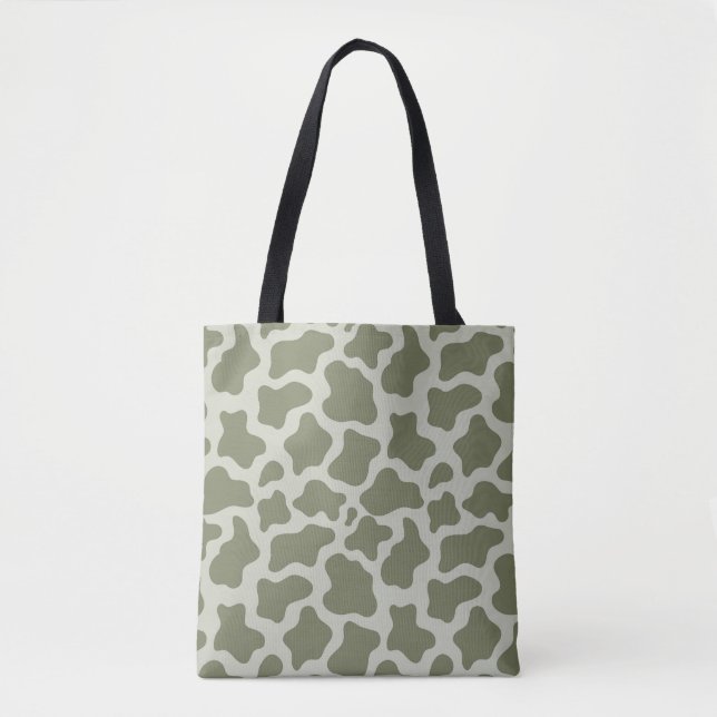 Tote Bag Impression de vache verte Sage (Devant)