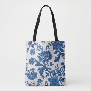 Tote Bag Impression florale d'inspiration victorienne bleue