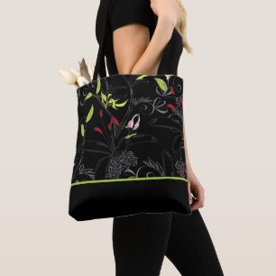 Tote Bag Impression florale noire