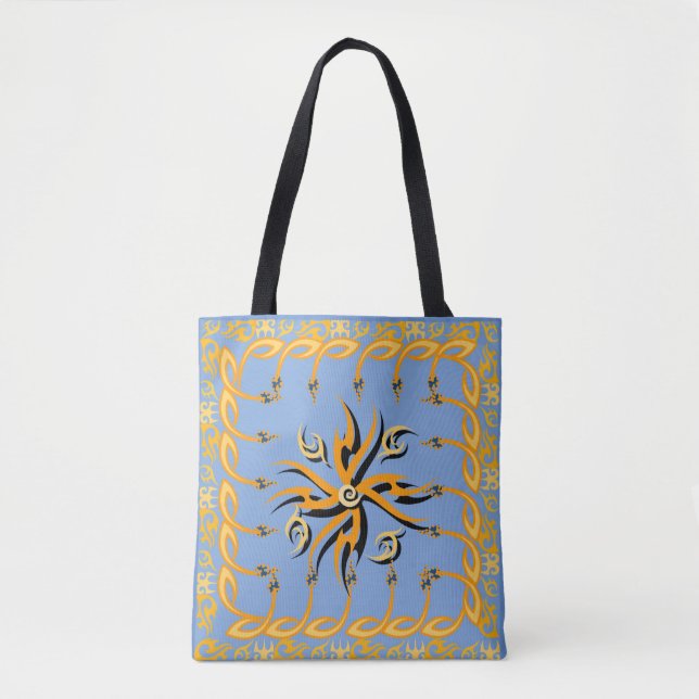 Tote Bag Impression tribale bleue et orange (Devant)