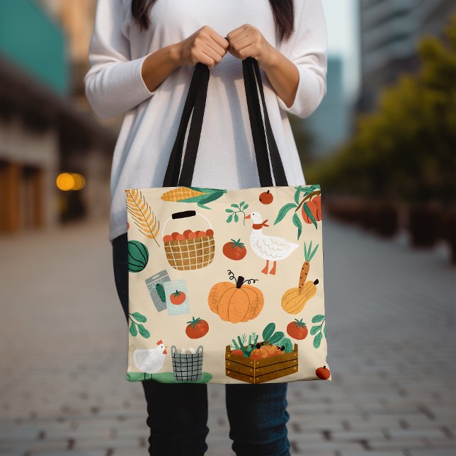 Tote Bag Impression végétale réutilisable du marché agricol (Créateur téléchargé)