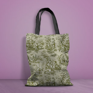 Tote Bag Imprimé vintage vert gris toile de jouy