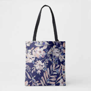 Tote Bag Indigo de minuit Eucalyptus & Bleuet Botanique