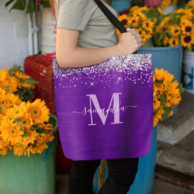 Tote Bag Indigo et Lilac Purple Signature Monogramme Foil (Purple Signature Monogram Foil Tote Bag)