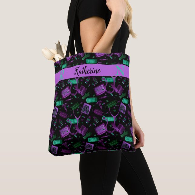 Tote Bag Infirmière aquarelle | Dr Médicale Collage Turquoi (De près)