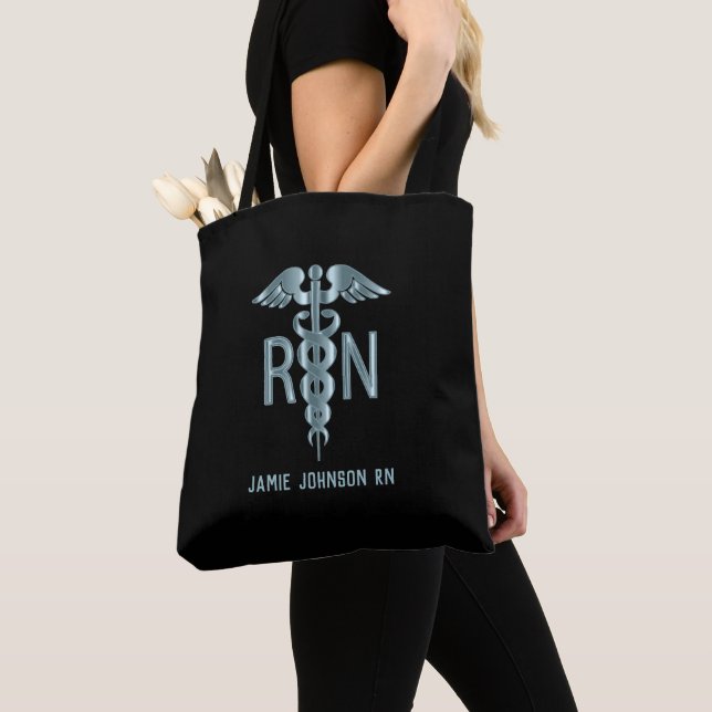 Tote Bag infirmière de la RN - Turquoise et noire (De près)