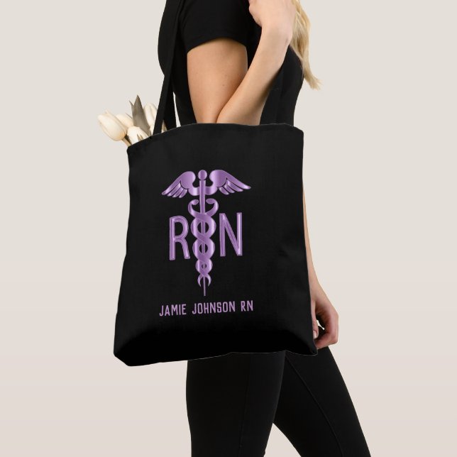 Tote Bag infirmière de la RN - violet et noir (De près)