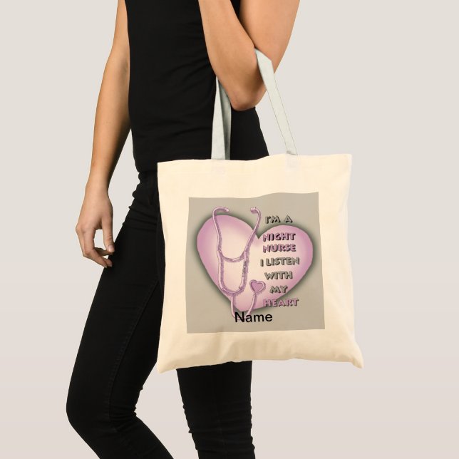 Tote Bag Infirmière de nuit du coeur pourpre (Devant (produit))