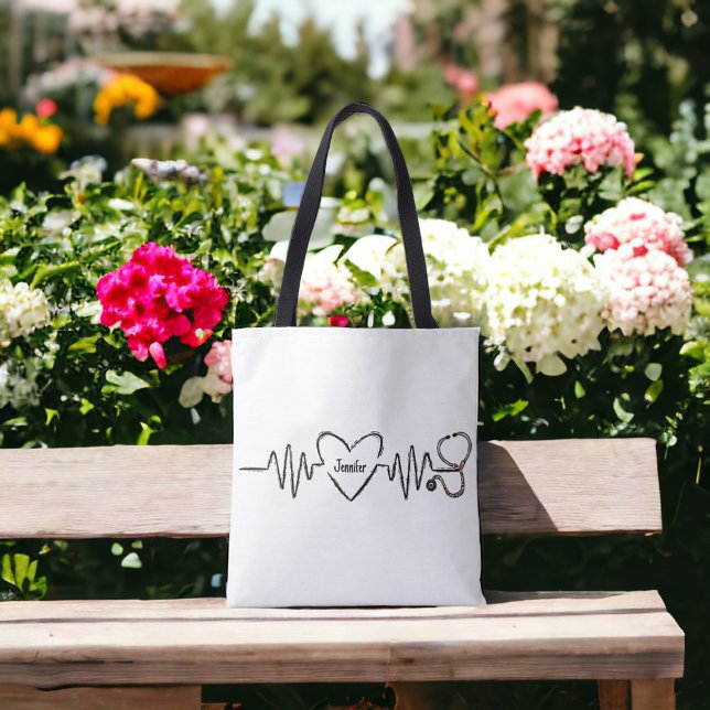 Tote Bag Infirmière Médicale Docteur sur mesure Coeur-batte (Créateur téléchargé)