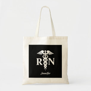 Tote Bag Infirmière Médicale Noire White Caduceus