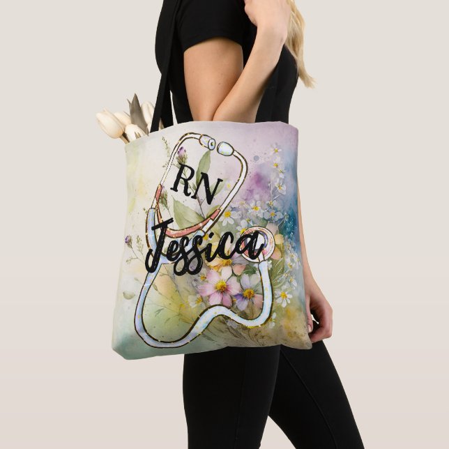 Tote Bag Infirmière monographique personnalisée Stethoscope (De près)