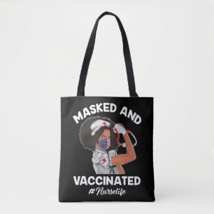 Tote Bag Infirmière Noire Masquée Et Vaccinée Afro-Américai