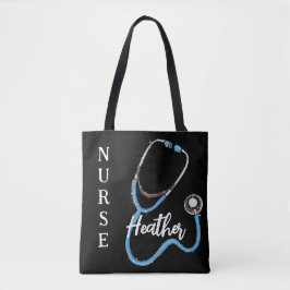Tote Bag Infirmière personnalisée Stethoscope noir minimali