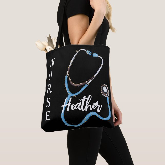 Tote Bag Infirmière personnalisée Stethoscope noir minimali (De près)