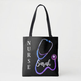 Tote Bag Infirmière personnalisée Stethoscope noir minimali