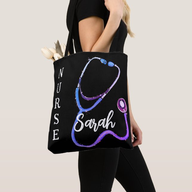 Tote Bag Infirmière personnalisée Stethoscope noir minimali (De près)
