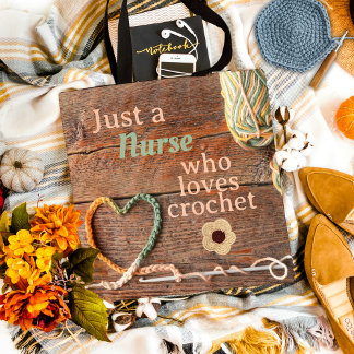 Tote Bag Infirmière qui aime le crochet Modèle de cœur rust