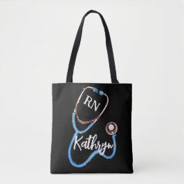 Tote Bag Infirmière RN Blue Rose Stethoscope Noir minimalis