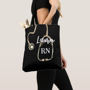 Tote Bag Infirmière RN Gold Stethoscope Monogramme Minimali
