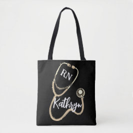 Tote Bag Infirmière RN Gold Stethoscope Noir Minimaliste