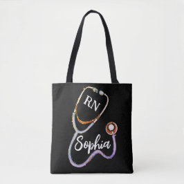 Tote Bag Infirmière RN Purple Gold Stethoscope Noir Minimal