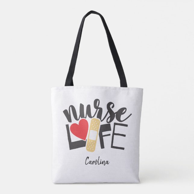Tote Bag Infirmière Vie Bandage Coeur Infirmière Nom de l'é (Dos)