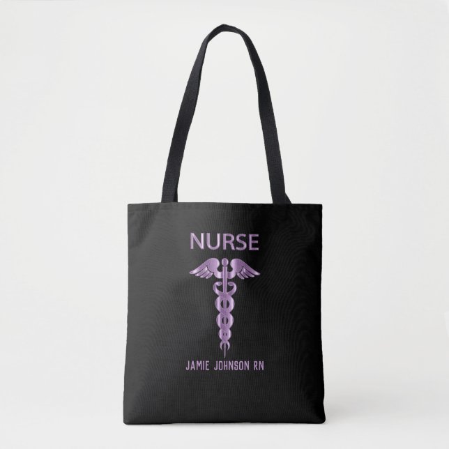 Tote Bag Infirmière - violet et noir (Devant)