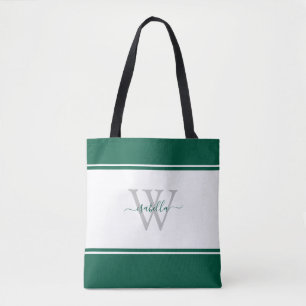 Tote Bag Initiale de script monogrammé vert émeraude