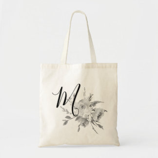 Tote Bag Initiale florale de monogramme d'aquarelle vintage