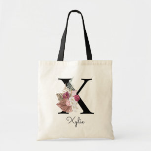 Tote Bag Initiale S Monogramme Rose Bohème Floral
