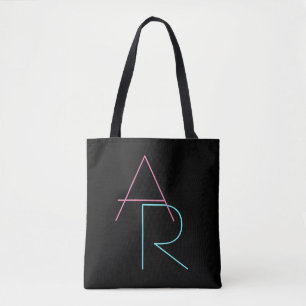 Tote Bag Initiales de chevauchement modernes   Rose Turquoi
