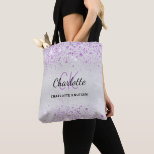 Tote Bag Initiales de monogramme en poussière violette pail