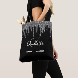 Tote Bag Initiales de monogramme en scintillement argent no