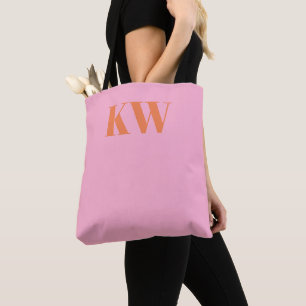 Tote Bag Initiales de monogramme rose orange moderne person