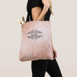Tote Bag Initiales de nom en monogramme rose doré demoisell