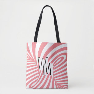 Tote Bag Initiales du modèle Zèbre Abstrait rose rétro