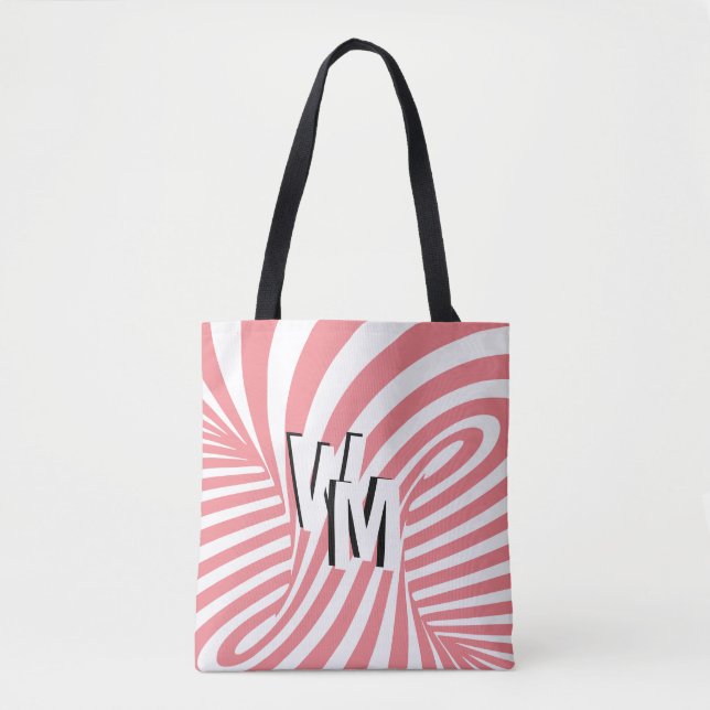Tote Bag Initiales du modèle Zèbre Abstrait rose rétro (Devant)